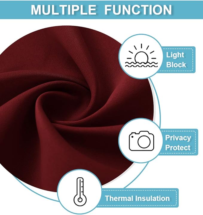 RYB HOME Blackout Cafe Curtains 30 inch Length, Short Light UV Heat Blocking Energy Saving Privacy Curtain Tiers for Basement Bathroom Kitchen Window, Width 29 by Length 30, Burgundy Red, 2 Panels