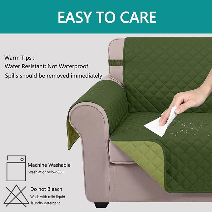 U-NICE HOME Large Sofa Cover Reversible Couch Cover for Dogs Pets with Elastic Straps Water Resistant Furniture Protector for 4 Cushion Couch (Oversized Sofa, Huntergreen/Sage)