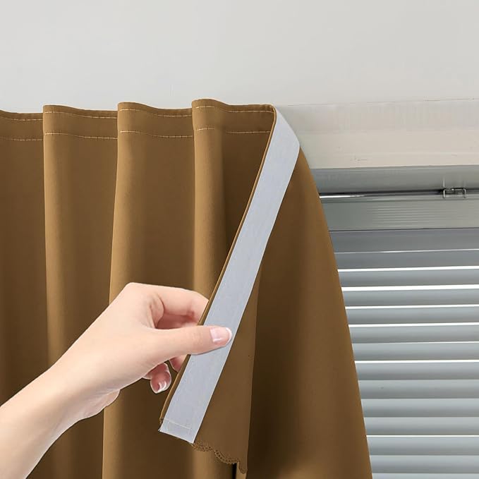 Self Adhesive Curtains, Stick Curtain Blackout Shades Window Cover Curtains for Living Room No Drilling, 59" W X 96" L, Brown, 1 Panel