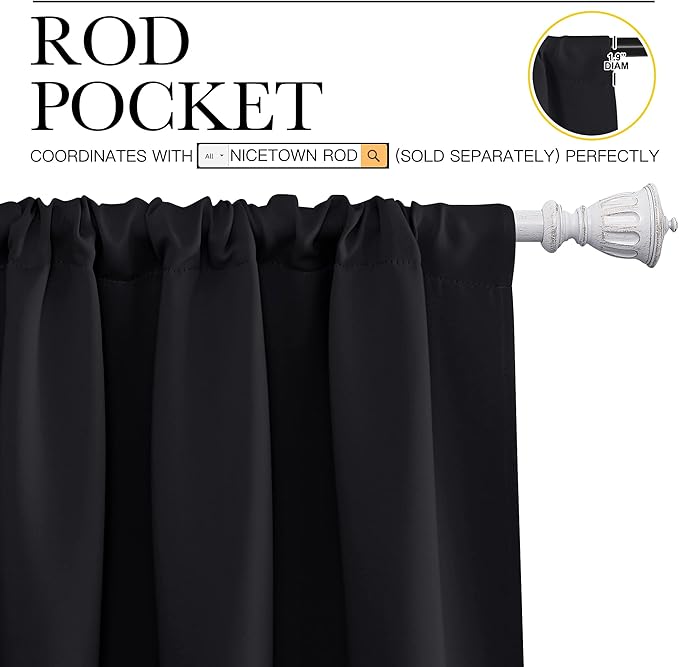 NICETOWN Black Out Curtain Panels for Kitchen - Energy Smart Decoration Thermal Insulating Blackout Drapes/Draperies for Small Window (2 Panels, 34 inches Wide by 63 inches Long)