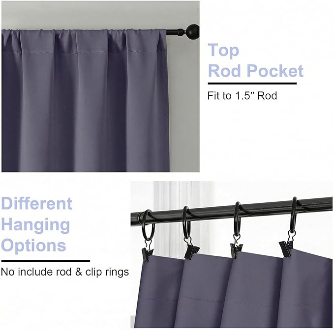 Simplebrand Ava Greyish Purple Short Blackout Curtains for Bedroom 45 Inches Long 2 Panels Set, Solid Thermal Insulated, Energy Saving Window Treatment Curtains Blackout Drapes, W40 x L45 Inch