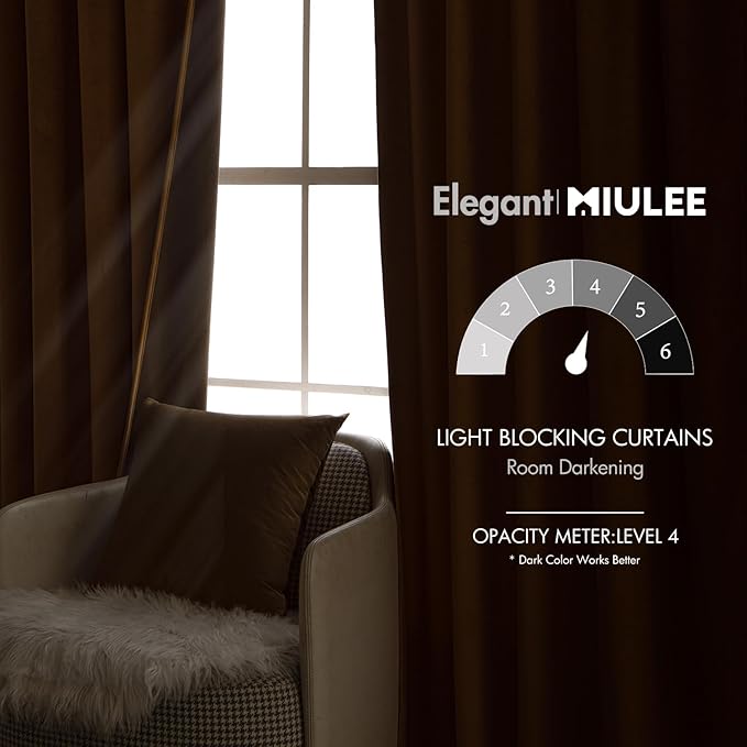 MIULEE Velvet Curtains 84 inches - Luxury Curtains for Bedroom Living Room Room Darkening Thermal Insulated Super Soft Window Drapes Rod Pocket & Back Tab, Brown, W52 x L84 inches, 2 Panels