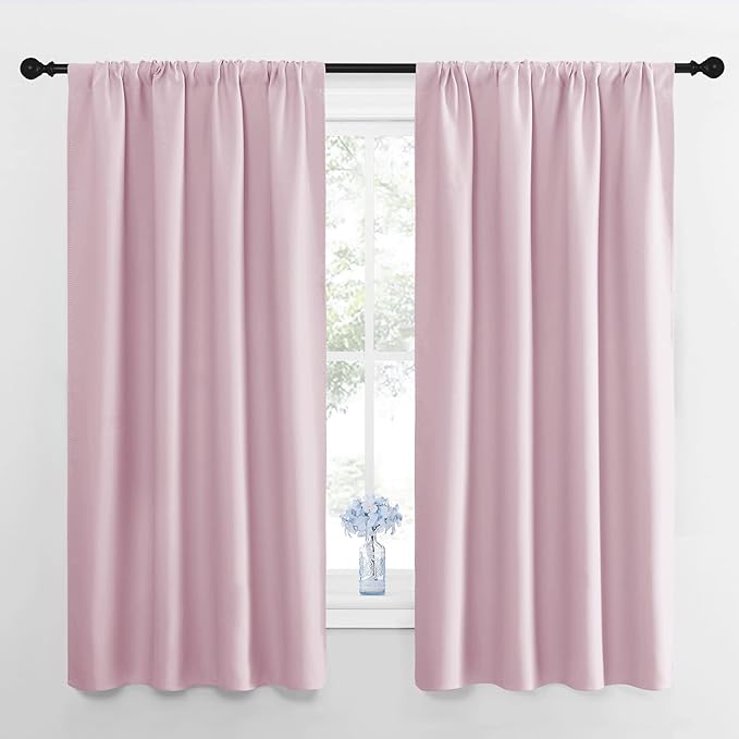 NICETOWN Kitchen Curtains, Short Blackout Drapes, Baby Pink, 42" Wide by 54" Long, 2 PCs, Thermal Insulated Blackout Curtain Panels for Kids Room, Play Room