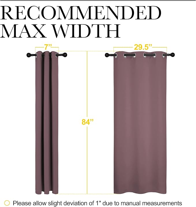 NICETOWN Window Curtain Panels, Dry Rose, 1 Pair, 34 by 84-inch, Thermal Insulated Solid Grommet Blackout Draperies/Drapes for Basement