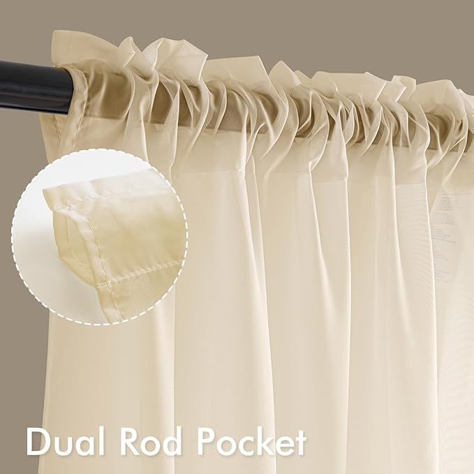 MIULEE Butter Cream Sheer Curtains 108 Inches Long, 4 Panels Set, Rod Pocket Voile Drapes Light Filtering and Semi Transparent, Elegant Window Treatments for Bedroom Living Room,42 x 108 Inches