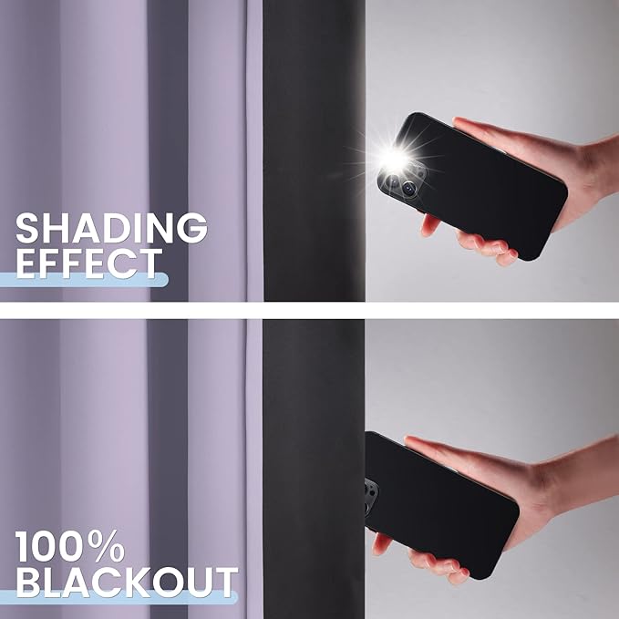 SimpleHome 100% Blackout Curtains for Bedroom,Thermal Insulated Lilac Grommet Window Drapes Room Darkening Curtains for Living Room with Black Back,52 x 45 Inch,2 Panels