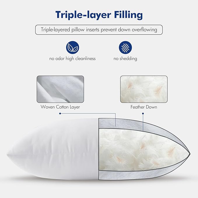 MIULEE 24x24 Euro Pillow Inserts, Set of 2 Down Feather Throw Pillows for Couch Sofa Bed, Decorative Fluffy Throw Pillow Inserts Cotton Fabric,White