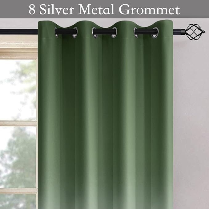 SimpleHome Ombre Room Darkening Curtains for Living Room, Light Blocking Sage Green to Grey White Thick Thermal Insulated Grommet Window Curtains Drapes for Bedroom, 2 Panels, 52x63 inches Length