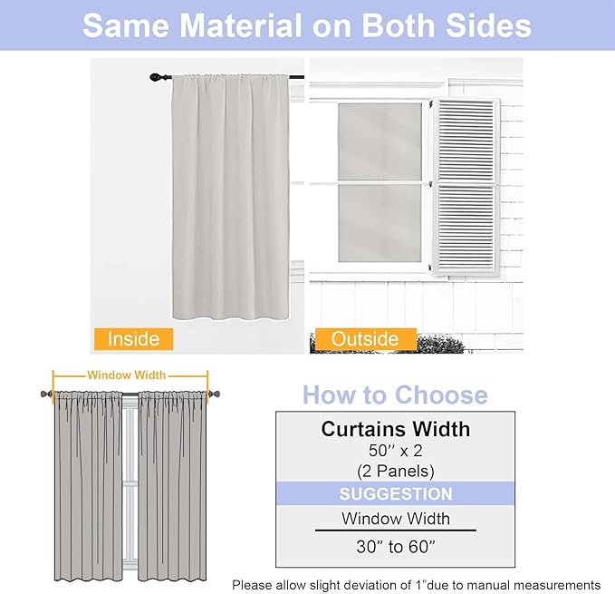 Simplebrand Ava Natural Blackout Curtains for Patio 108 Inches Long 2 Panels Set, Solid Thermal Insulated Room Darkening Rod Pocket Window Treatment Curtains Blackout Drapes, W50 x L108 Inch, Natural