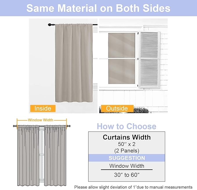 Simplebrand Stone Blackout Curtains for Bedroom 102 Inches Long 2 Panels, Solid Thermal Insulated, Energy Saving Living Room Window Treatment Curtains Blackout Drapes, W50 x L102 Inch, Stone