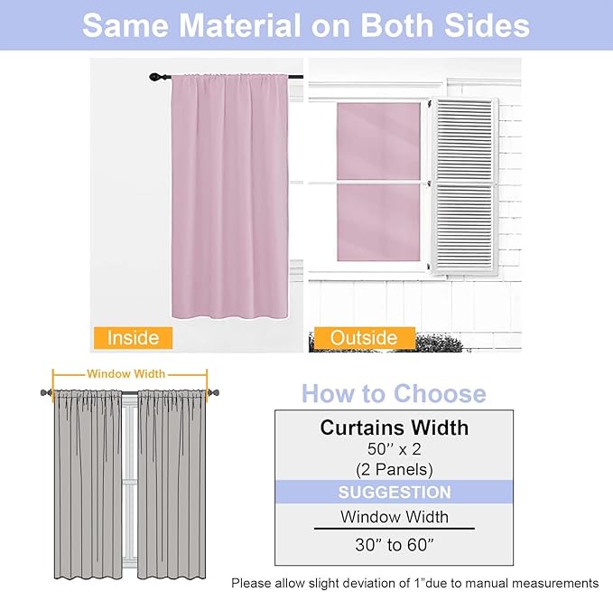 Simplebrand Ava Pink Blackout Curtains for Bedroom 84 Inch Length 2 Panels Set, Solid Thermal Insulated Privacy Nursery Window Treatment Curtains Blackout Drapes, W50 x L84 Inch, Pink
