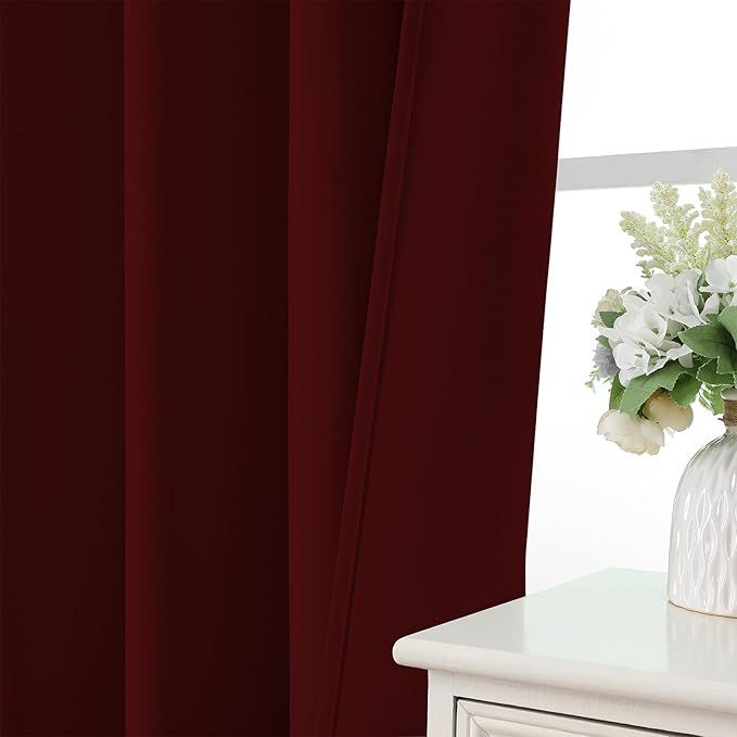 CUCRAF Burgundy Red Blackout Curtains 63 inch Length 2 Panels Set, Rod Pocket Room Darkening Drapes for Bedroom Living Room, Insulated Thermal Light Blocking Window Curtain (W52 x L63 Inch)