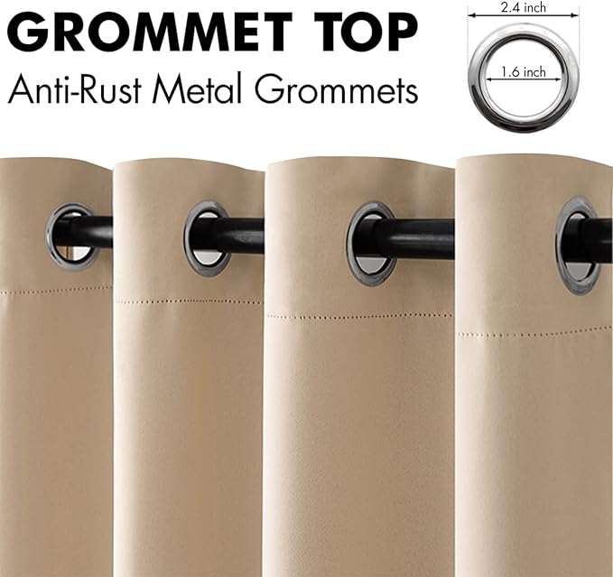 MIULEE Blackout Curtains for Bedroom Living Room Thermal Insulated Room Darkening Grommet Top Solid Light Blocking Drapery Set of 2 Window Panels 52 x 90 Inches Beige