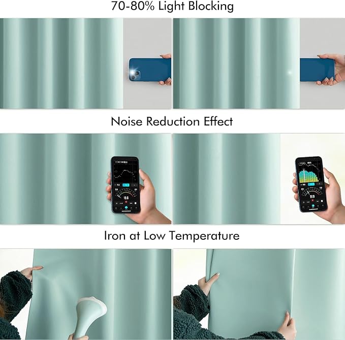 MIULEE Aqua Back Tab Blackout Curtains 72 Inches Long 2 Panels Set for Living Room Bedroom Privacy, Rod Pocket/Pinch Pleat Thermal Insulated Room Darkening Pleated Light Blocking Drapes