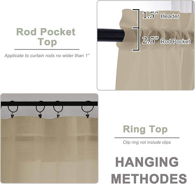 OWENIE Taupe Sheer Curtains 72 Inches Long 2 Panels Set, Transparent Voile Sheer Curtain for Living Room Bedroom Window Sliding Glass Door Treatment, 59 x 72 Inch, Taupe