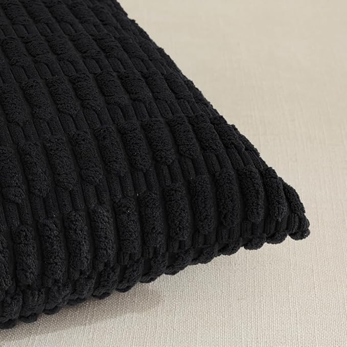 Fancy Homi 4 Packs Boho Black Decorative Throw Pillow Covers 18x18 Inch for Living Room Couch Bed Sofa, Rustic Modern Farmhouse Home Decor, Soft Plush Corduroy Cute Square Cushion Case 45x45 cm