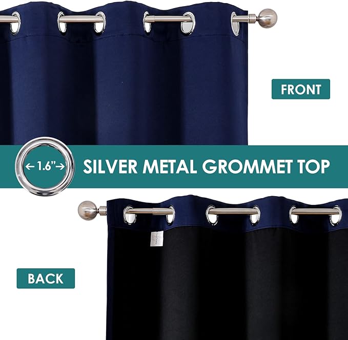 ChrisDowa 100% Blackout Curtains 78 inch Long for Bedroom with Black Liner, 2 Thick Layers Total Blackout Thermal Insulated Grommet Window Curtains 2 Panels Set (Navy Blue, 42 x 78 Inch)