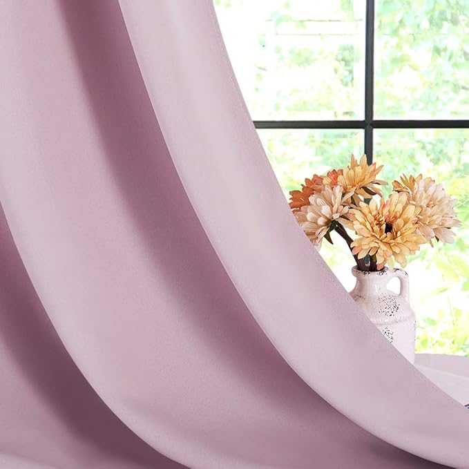 NICETOWN Blackout Window Curtains 70" L, 2 Panels, 34 inch, Baby Pink, Grommet Top Room Darkening Thermal Insulated Vertical Window Drapes Modern for Flat/Apartment