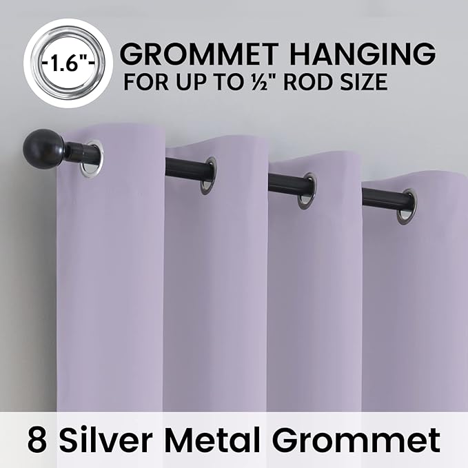 SimpleHome 100% Blackout Curtains for Bedroom,Thermal Insulated Lilac Grommet Window Drapes Room Darkening Curtains for Living Room with Black Back,52 x 72 Inch,2 Panels