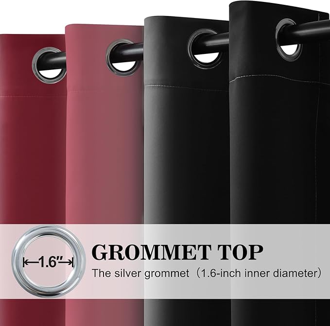Yakamok Blackout Ombre Burgundy and Black Curtains for Bedroom, Gradient Room Darkening Curtains, Grommet Thermal Insulated Light Blocking Window Drapes/Curtain for Living Room,52 x 84 Inch,2 Panels