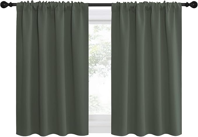 NICETOWN Bedroom Curtains Blackout Draperies - All Season Thermal Insulated Solid Rod Pocket Top Blackout Curtains/Drapes for Kid's Room (Dark Mallard, 1 Pair, 29 x 50Inch)