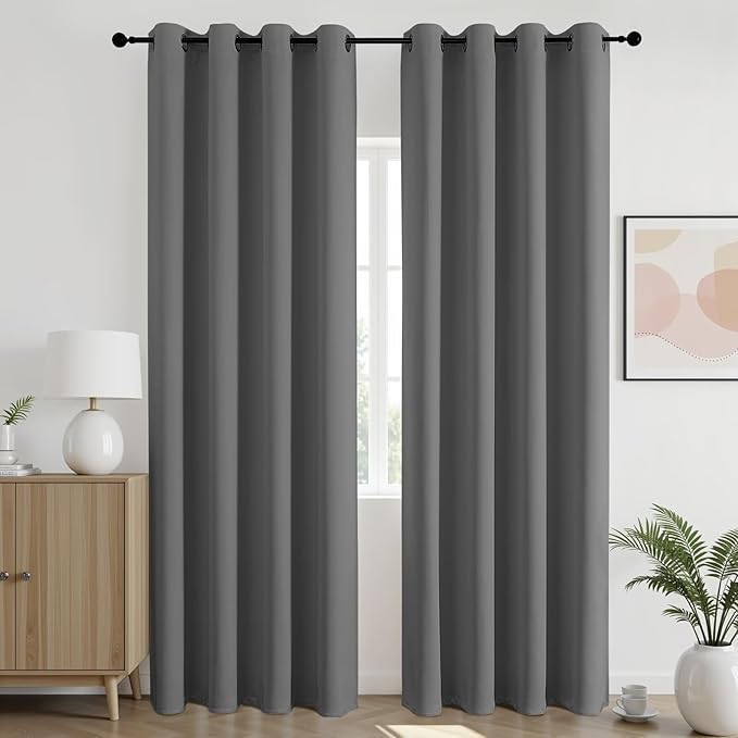 Joydeco Blackout Curtains 84 Inch Length 2 Panels Set, Thermal Insulated Long Curtains& Drapes 2 Burg, Room Darkening Grommet Drapes for Bedroom Living Room Window (Light Grey, W52 x L84 Inch)