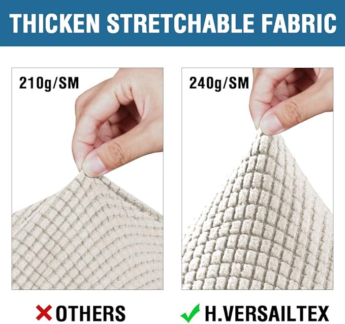 H.VERSAILTEX 3 Piece Stretch Sofa Covers for 2 Cushion Sofa Couch Covers for Living Room Sofa Slipcovers (Base Cover Plus 2 Seat Cushion Covers) Thicker Jacquard Fabric(Large Sofa, Ivory)