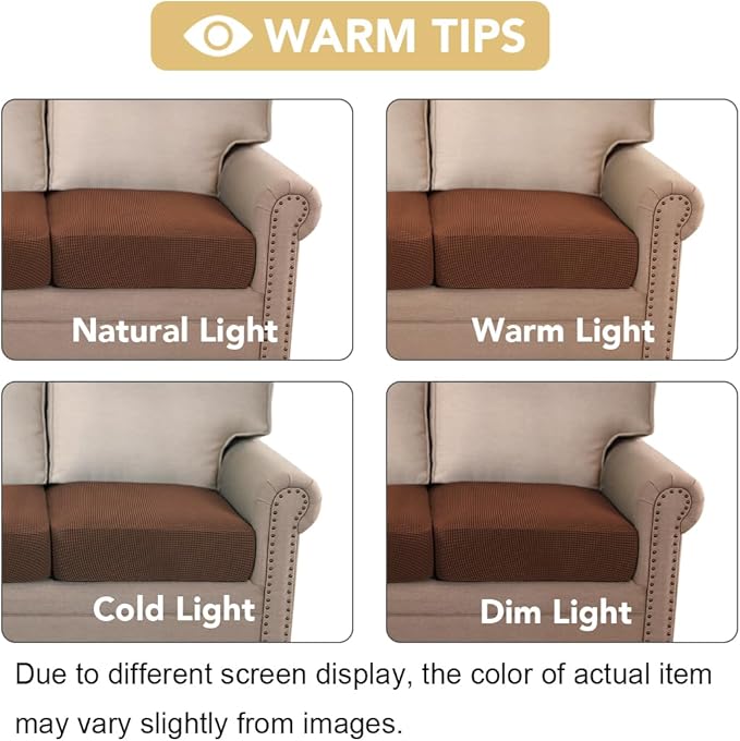 H.VERSAILTEX Super Stretch Couch Cushion Covers Sofa Cushion Slipcovers Jacquard Fabric Individual Seat Couch Slipcover Sets for Pets with Elastic Bottom(3 Packs Cushion Sofa Covers, Caramel)