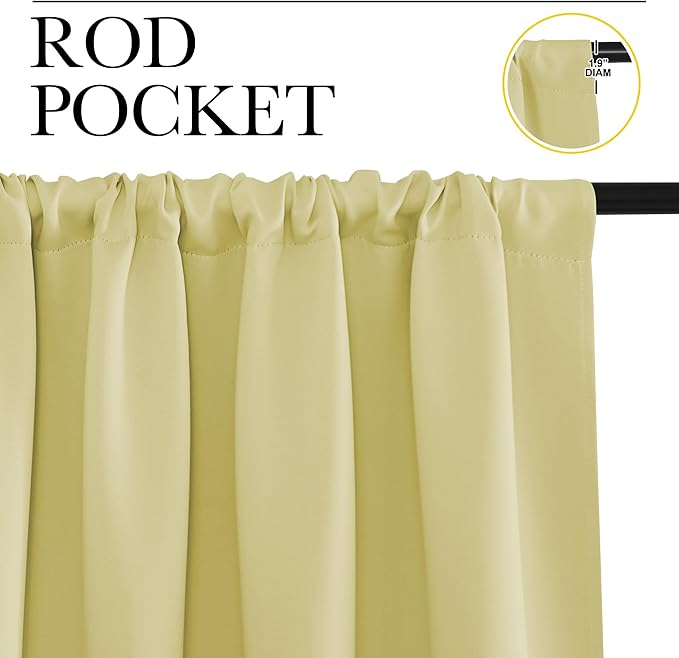 NICETOWN Blackout Curtains for Living Curtains, Paler Yellow, 2 Panels, 52 by 95, Room Darkening Window Curtain Panels, Easy-Care Solid Thermal Insulated Draperies/Drapes for Daughter Room