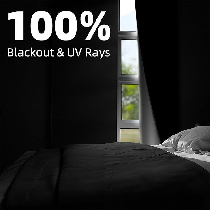 NIGHTON Portable Blackout Curtains 60"×70", Strong Hook and Loop Tape Strips with Adhesive, Cuttable Blackout Window Cover, 100% Black Out Material Blinds for Baby Nursery or Travel - Black