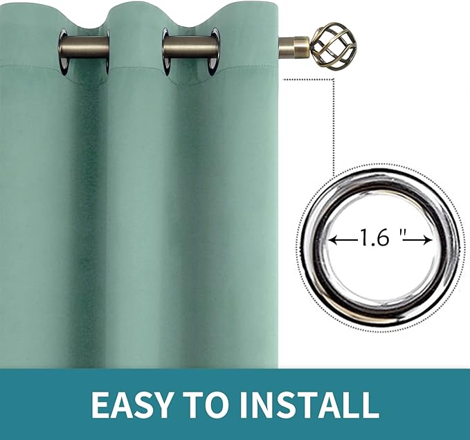 BGment Blackout Curtains - Grommet Thermal Insulated Room Darkening Bedroom and Living Room Curtains, Set of 2 Panels (52 x 72 Inch, Frosty Green)