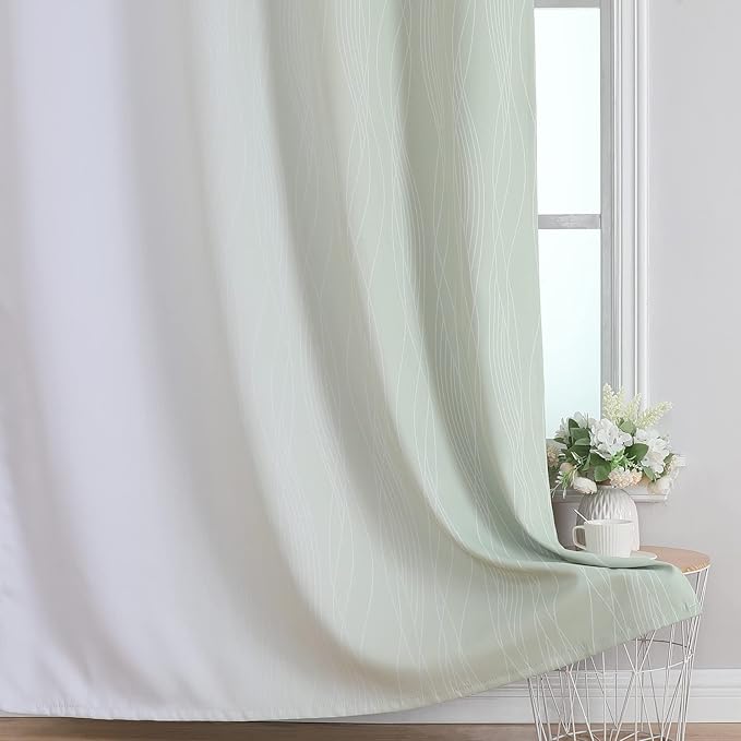 Estelar Textiler Sage Green and Greyish White Ombre Short Blackout Cafe Curtains 36 Inch Length, Thermal Insulated Grommet Small Half Window Drapes for Kitchen/Basement/RV Camper, 52Wx36L, 2 Panels
