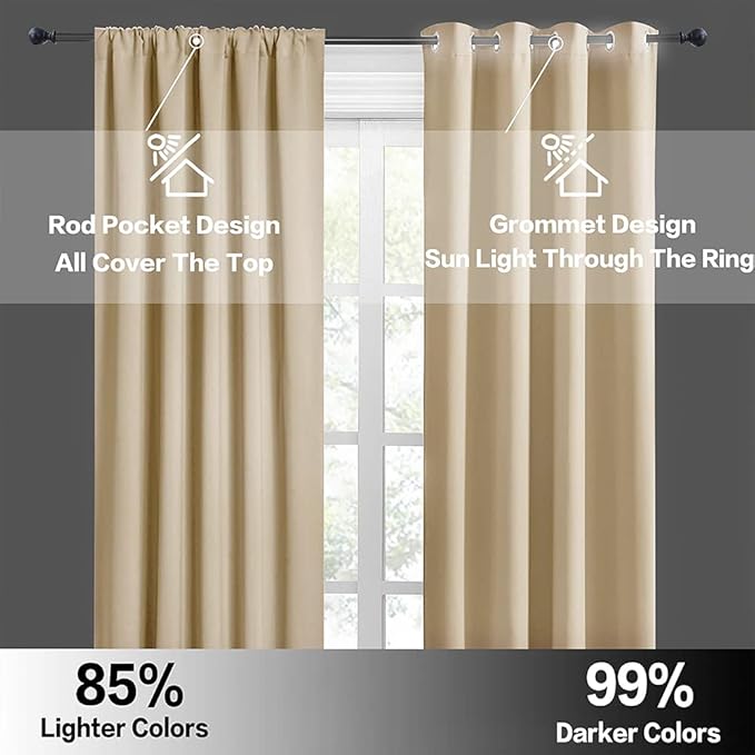 RYB HOME Half Curtain Tiers 36 inch Length, Rod Pocket Summer Heat Blocking Thermal Insulated Short Curtains for Small Window, Width 34 by Length 36, Biscotti Beige, 2 Panels
