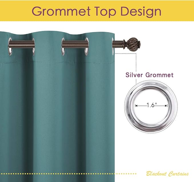 NICETOWN Window Curtain Panels, Thermal Insulated Solid Grommet Blackout Draperies/Drapes (Sea Teal, 1 Pair, 70 by 84-inch)