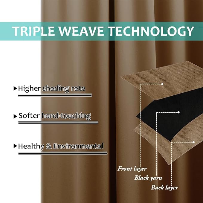 NICETOWN 100% Blackout Lined Curtains, Totally Darkness Drapes with Silver Grommet, Thermal Insulated Drapes for Master Bedroom (Gold Brown, 1 Pair, 52 inches Width x 63 inches Length Each Panel)
