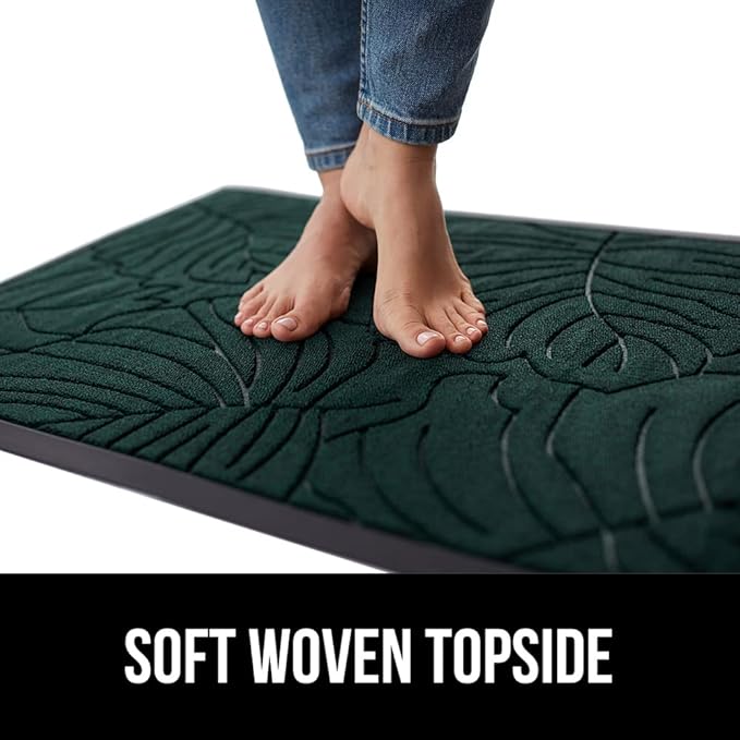 GORILLA GRIP 100% Waterproof All-Season WeatherMAX Doormat US Designed Natural Rubber, Stain and Fade Resistant, Low Profile Indoor Outdoor Door Mats, Easy Clean Patio Mat, 29x17, Green Palm