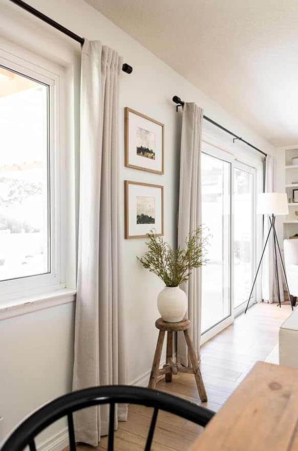 100% Blackout Shield Linen Blackout Curtains for Bedroom 90 Inches Long, Back Tab/Rod Pocket Living Room Drapes, Thermal Insulated Blackout Curtains 2 Panels Set, 50" W x 90" L,Cream