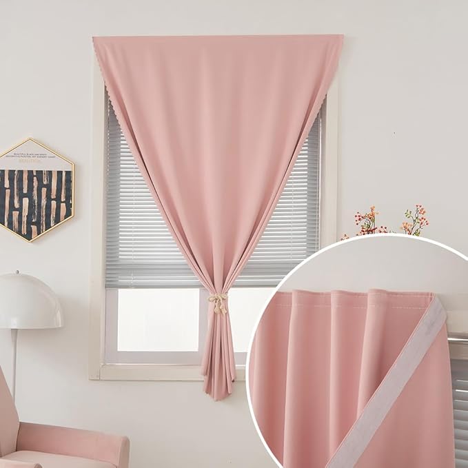 Self Adhesive Blackout Curtains- Stick on Curtains Shades Window Blinds Curtains No Rod Needed Easy to Hang Curtain, Use for Bedroom, Living Room,Roman Shades, 59" W X 84" L, Pink, 1 Panel