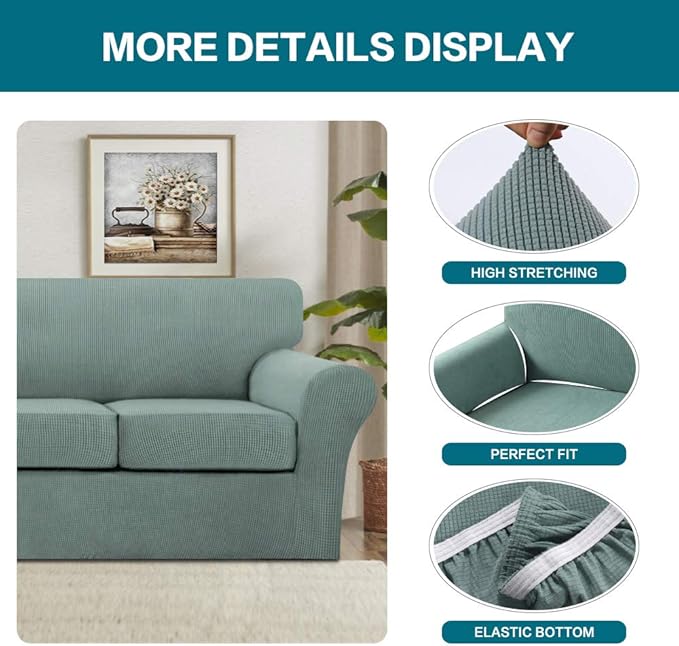 Turquoize 3 Piece Sofa Covers for 2 Cushion Couch Sofa Slipcover Soft Couch Cover for Dogs-Washable Sofa Furniture Covers with 2 Individual Cushion Covers (2 Cushion Sofa, Dark Cyan)