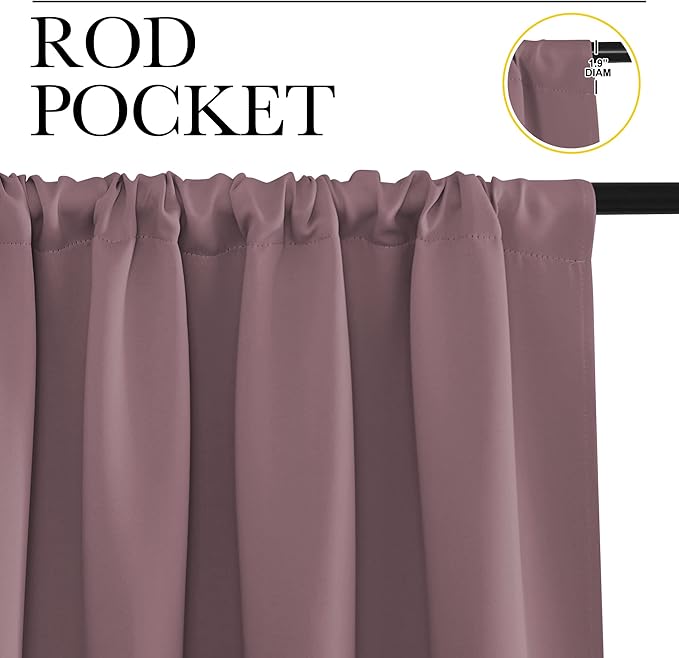 NICETOWN Blackout Curtains for Living Curtains, Dry Rose, 2 Panels, 29 by 30, Room Darkening Window Curtain Panels, Easy-Care Solid Thermal Insulated Draperies/Drapes for Daughter Room