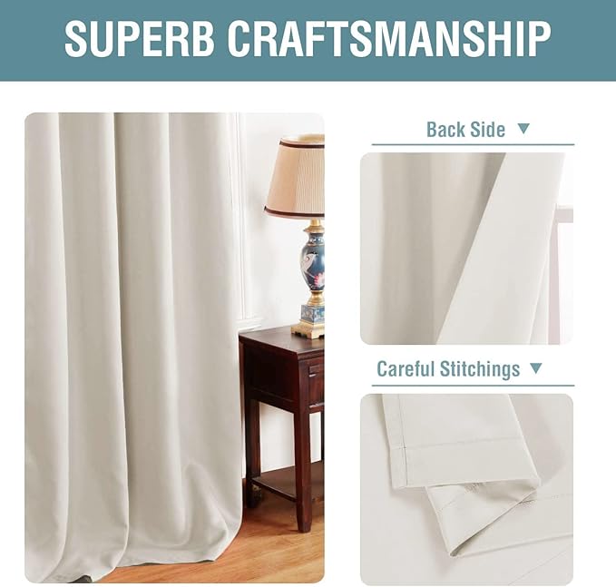 H.VERSAILTEX Light Blocking Curtain for Living Room Thermal Insulated Window Treatment Panel/Drape for Dining Room, Elegant Soft Curtain for Bedroom Grommet Top One Panel (Ivory - 52x54 Inches)