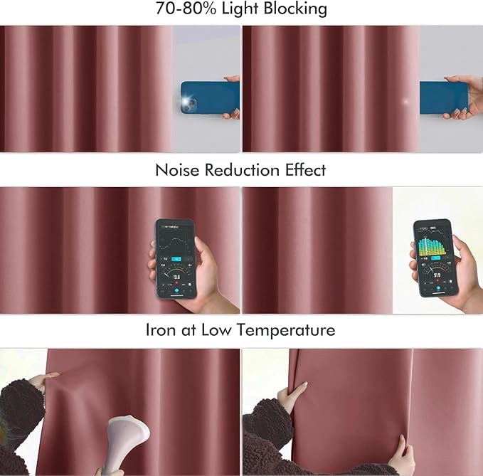 MIULEE Dusty Rose Back Tab Blackout Curtains 90 Inches Long 2 Panels Set for Living Room Bedroom Privacy, Rod Pocket/Pinch Pleat Thermal Insulated Room Darkening Pleated Light Blocking Drapes