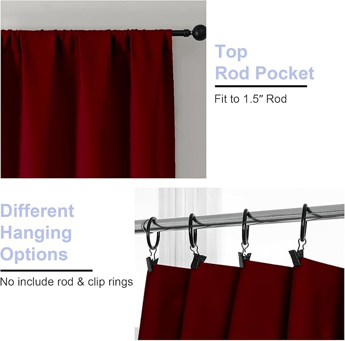 Simplebrand Red Blackout Curtains for Bedroom 96 Inches Long 2 Panels, Solid Thermal Insulated, Energy Saving Living Room Window Treatment Curtains Blackout Drapes, W50 x L96 Inch, Red