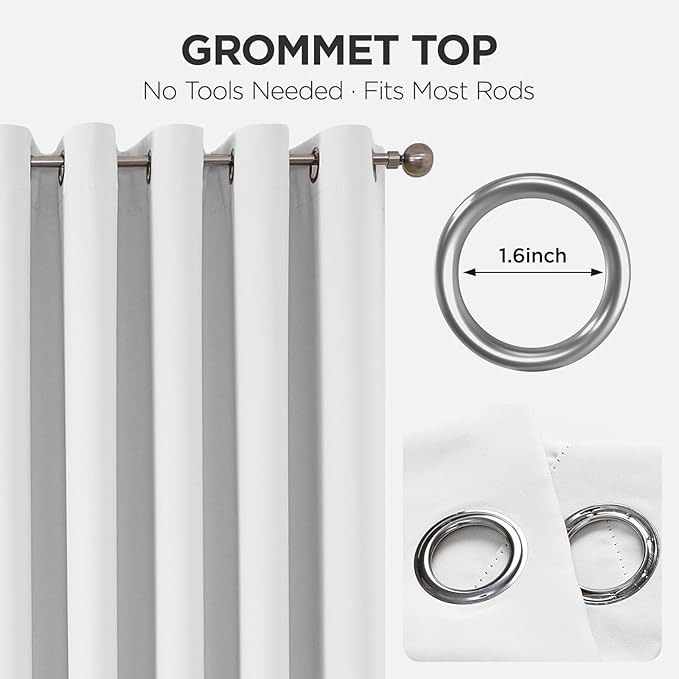 Joydeco Blackout Patio Sliding Door Curtains 108 Inches Long, Grommet Privacy Room Divider Curtains, Extra Wide Thermal Blackout Drapes for Bedroom Living Room (Pure White, 70Wx108L, 1 Panel)