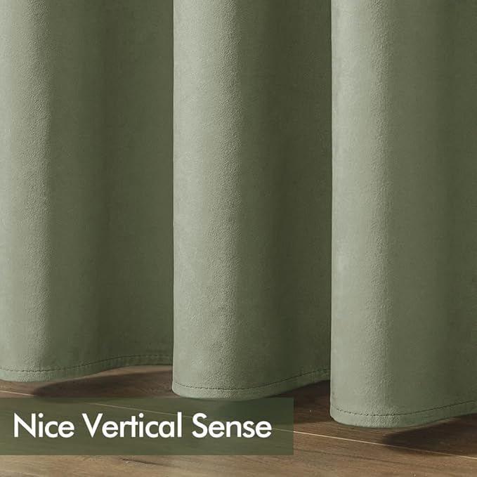 MIULEE Velvet Curtains Sage Green Elegant Grommet Curtains Thermal Insulated Soundproof Room Darkening Curtains/Drapes for Classical Living Room Bedroom Decor 52 x 72 Inch Set of 2