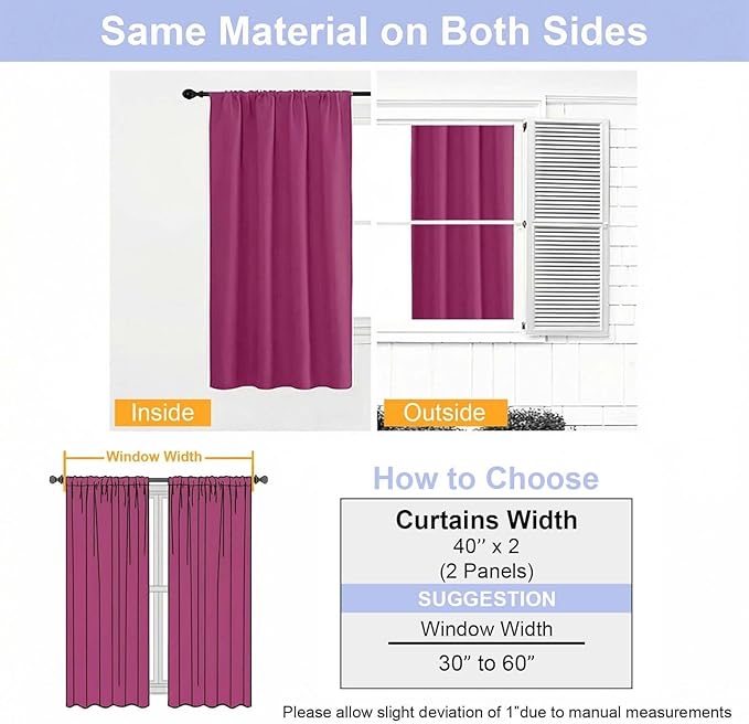 Simplebrand Ava Hot Pink Blackout Curtains for Bedroom 72 Inch Length 2 Panels Set, Privacy Thermal Insulated Rod Pocket Door Window Curtains for Patio French Door Front Door, W40 x L72 Inch