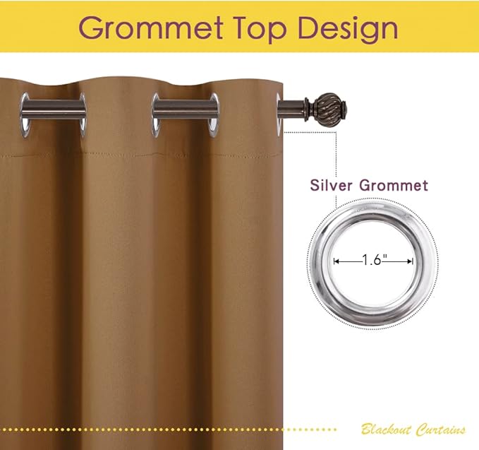 NICETOWN Sleek Blackout Curtains 72 inches Length for Windows, Noise Reducing and Block Draft Panels for Door Doorway Laundry Office Luxury Decor Theme (2 Panels, Gold Brown, W42 x L72 -Inch)