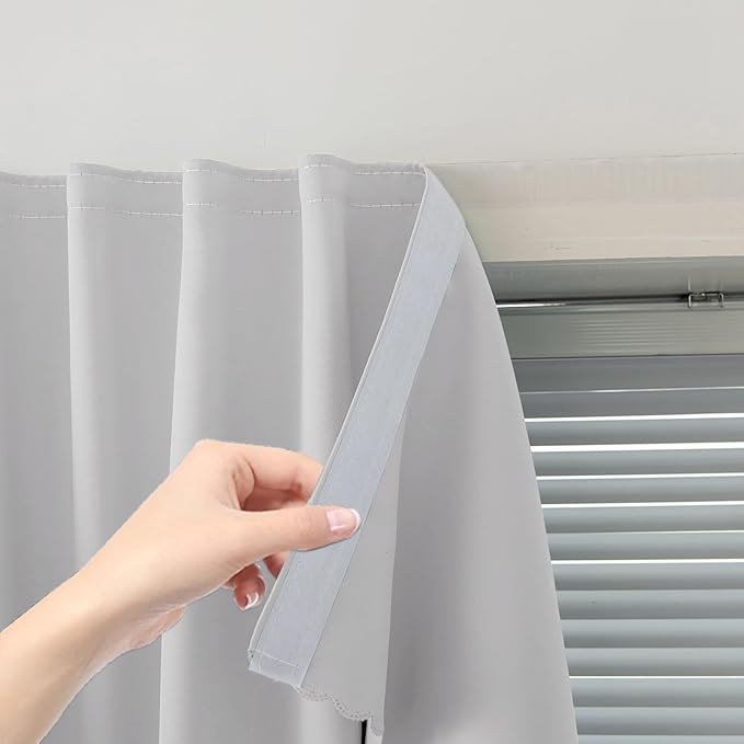 Blackout Curtains for Bedroom Sticky Curtain Blackout Window Cover Self Adhesive Curtains Rod No Drillng, 47" W X 84" L, Light Grey, 1 Panel