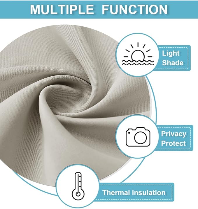 RYB HOME Short Curtains for Bedroom, Room Darkening Insulated Summer Heat Light UV Blocking Energy Saving Drapes for Nursery, Width 42 by Length 48, Natural, Set of 2
