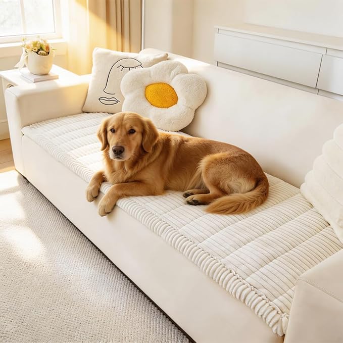 Couch Cover for Dogs Washable, Fuzzy Pet Couch Covers for 3 Cushion Sofa Pet Friendly, Non Slip Sofa Cover (White, 23.6" x 47"/60 x 120cm)